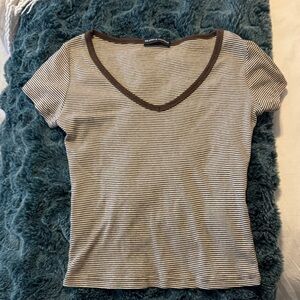 Brandy Melville Black and White Striped V-Neck Tee